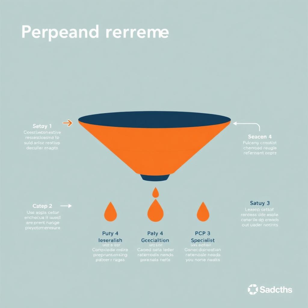 Five-step referral leakage funnel from PCP order to closed loop