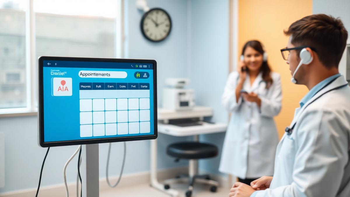 Specialist clinic scheduling screen with an open appointment slot while staff make reminder outreach